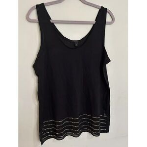 J.CREW Black Embellished Hem Sleeveless Tank Top Size M Scoop Neck Shirt Studded